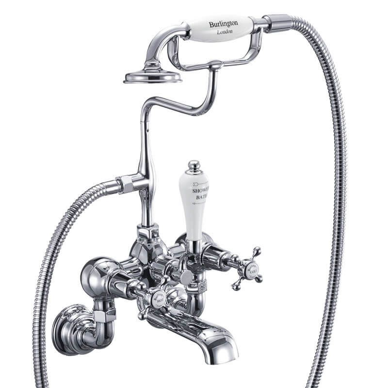 Burlington Claremont Chrome/White Wall Mounted Bath Shower Mixer - CL17 - TAP 'N' SHOWER