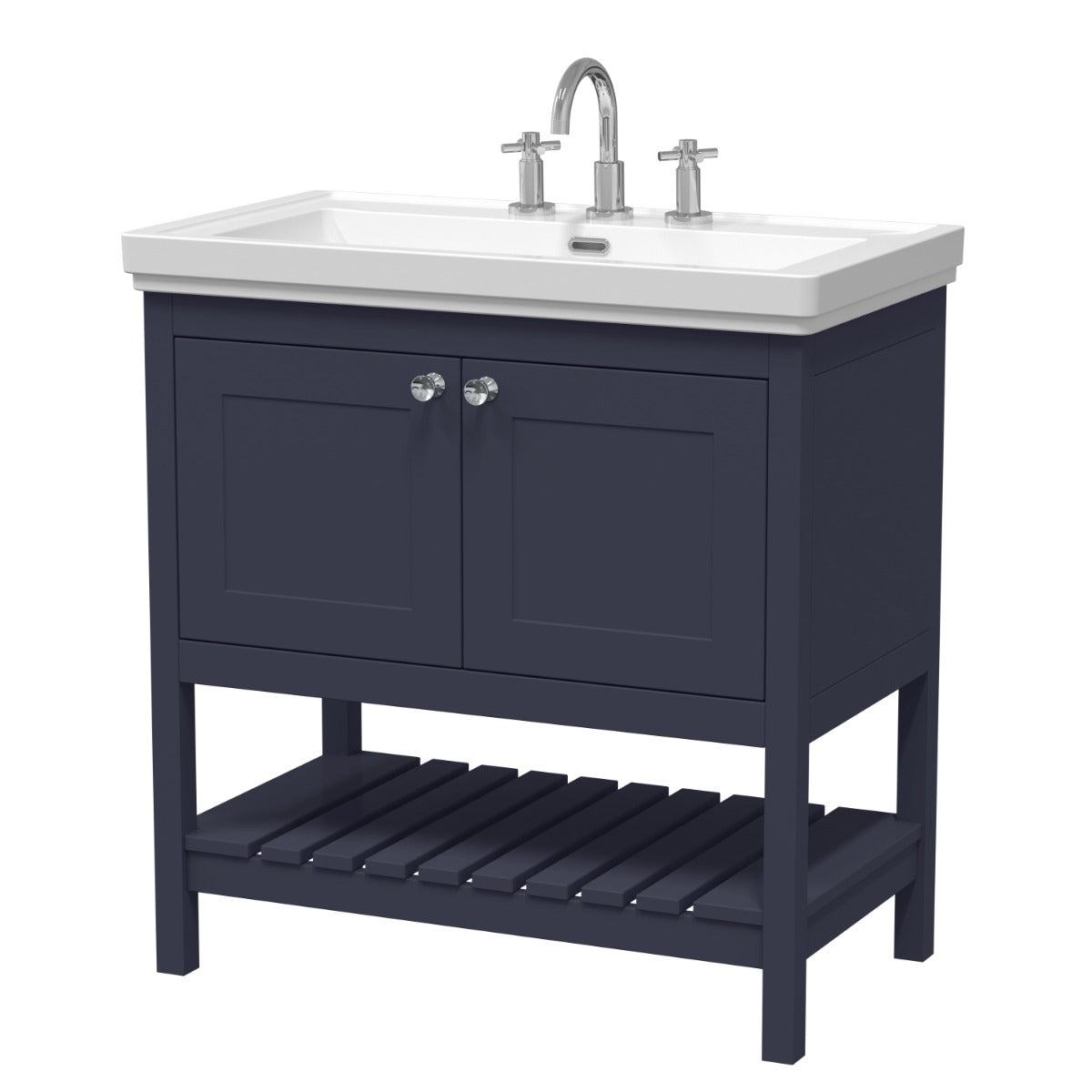Launde Abbey Floor Standing Vanity with Basin 3TH 800mm - Indigo Blue - TAP 'N' SHOWER