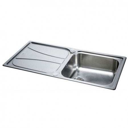 CARRON PHOENIX ZETA 90 stainless steel single bowl kitchen sink with polished finish and integrated draining board