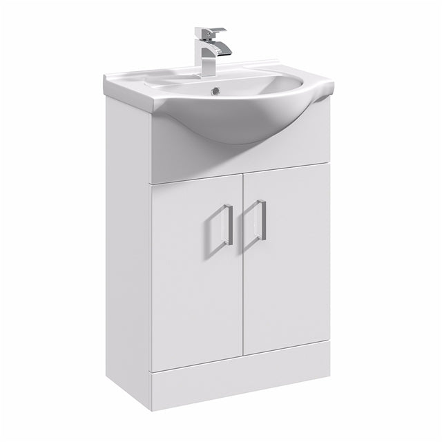 Oakham Alaska Vanity Unit & 1 Tap Hole Basin 2 Door - 550mm - White - TAP 'N' SHOWER