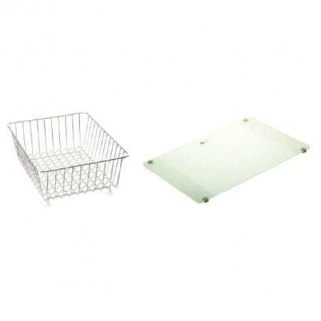 Carron Phoenix Bali 100 accessory pack with glass chopping board and wire basket for bathroom use
