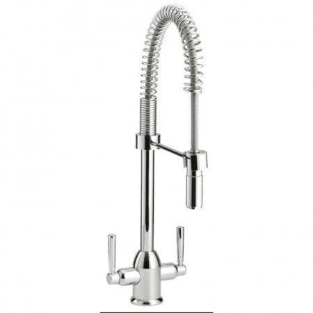 Carron Phoenix Dante Pro chrome pull out dual lever kitchen tap with flexible spring spout