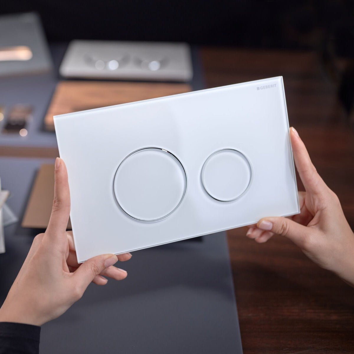 Geberit Sigma40 Round WC Dual Flush Plate - White Glass - 115.628.SI.1 - TAP 'N' SHOWER