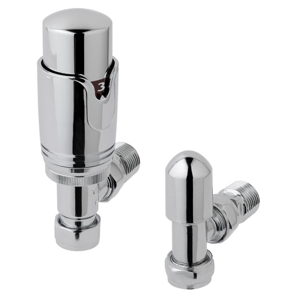 Eastbrook Biava Angled Thermostatic Radiator Valves and Lockshield 15mm - Chrome - 12.041 - TAP 'N' SHOWER