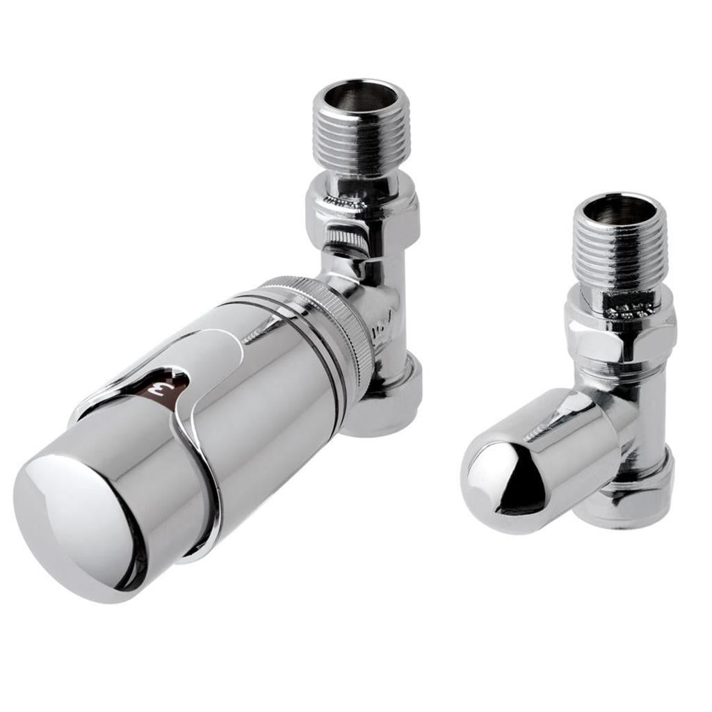 Eastbrook Biava Straight Thermostatic Radiator Valves and Lockshield 15mm - Chrome - 12.043 - TAP 'N' SHOWER