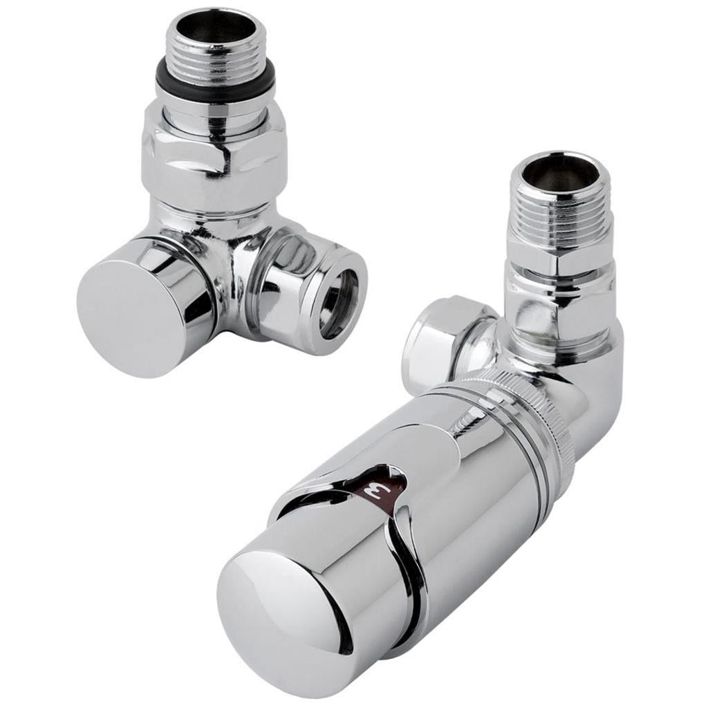 Eastbrook Corner Thermostatic Radiator Valves and Lockshield 15mm - Chrome / White - 12.049 - TAP 'N' SHOWER