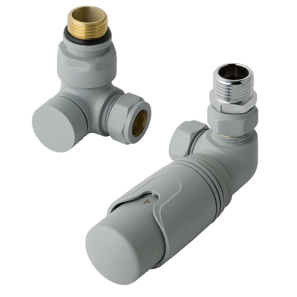 Eastbrook Corner Thermostatic Radiator Valves and Lockshield 15mm - Matt Grey - 12.054 - TAP 'N' SHOWER