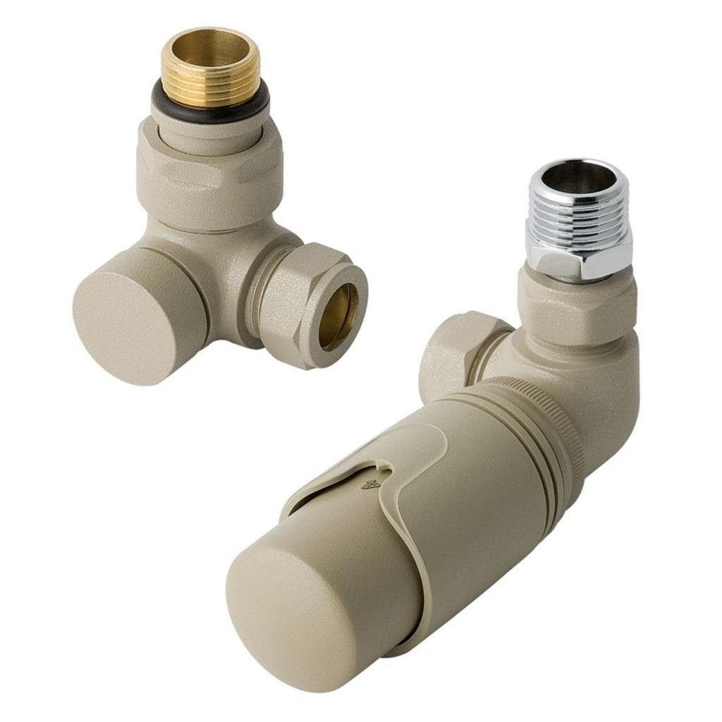 Eastbrook Corner Thermostatic Radiator Valves and Lockshield 15mm - Matt Cappuccino - 12.055 - TAP 'N' SHOWER