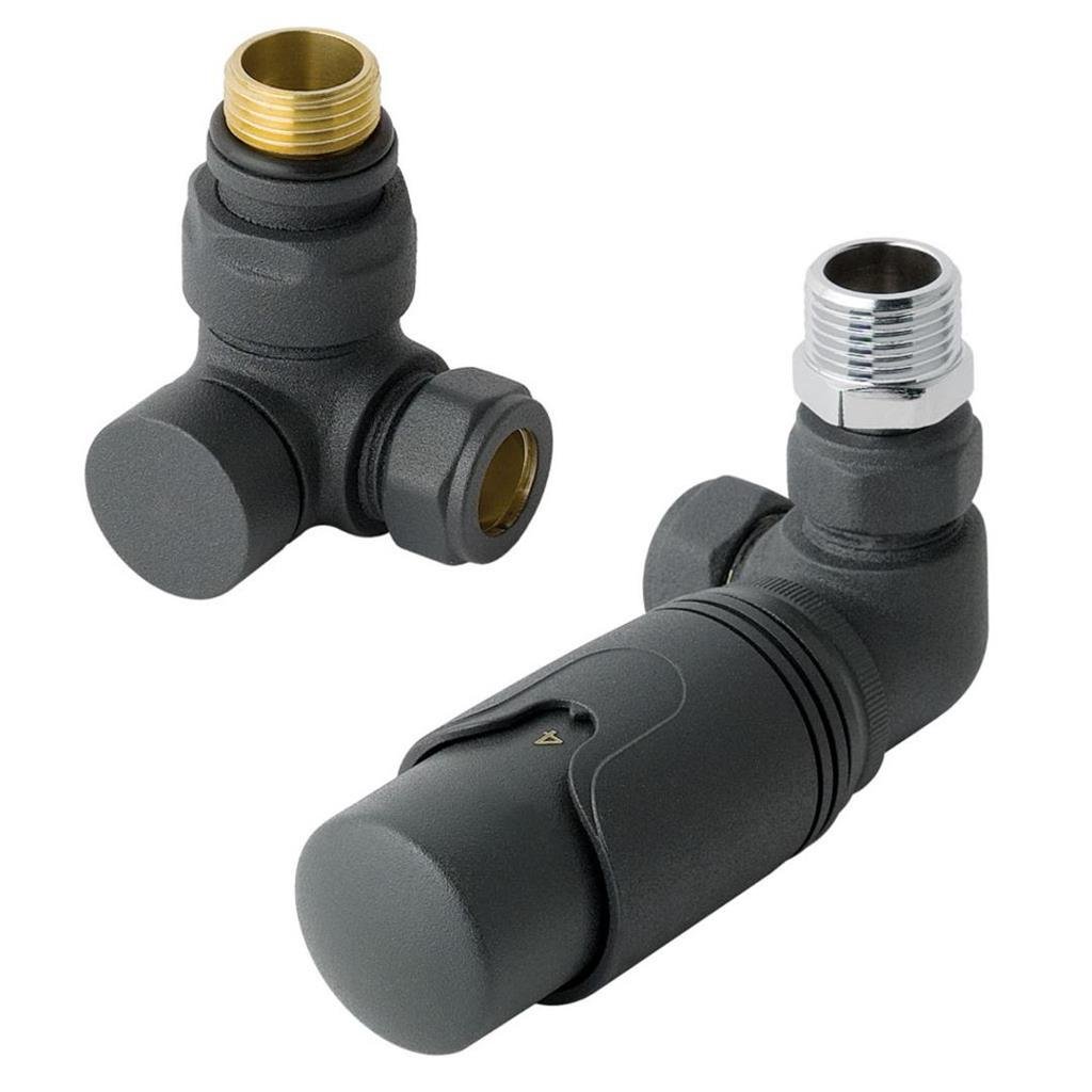 Eastbrook Corner Thermostatic Radiator Valves and Lockshield 15mm - Matt Anthracite - 12.056 - TAP 'N' SHOWER