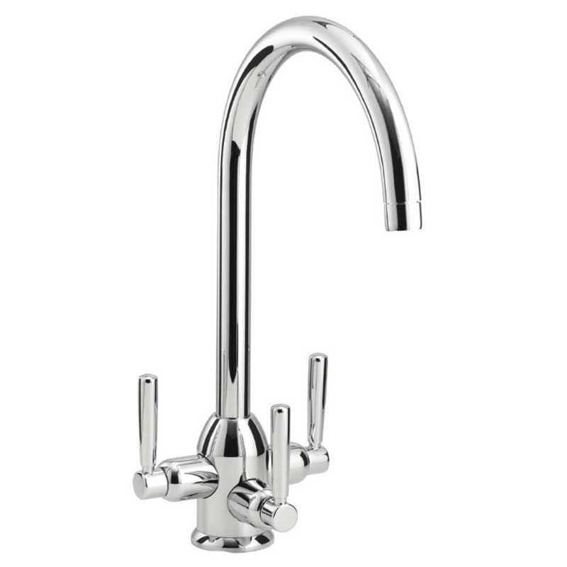 Carron Phoenix Dante Tri-pure Filter Kitchen Tap in chrome finish with dual handles and high-arc spout