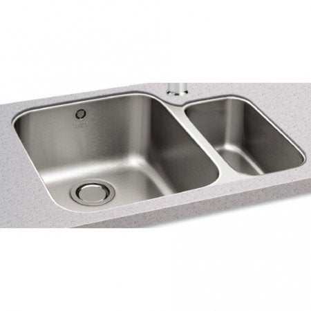 CARRON PHOENIX IBIS undermount stainless steel kitchen sink with 1.5 bowls, right-hand small bowl design.