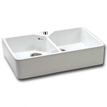 CARRON PHOENIX BELFAST 200 two bowl white ceramic kitchen sink with durable construction and modern design
