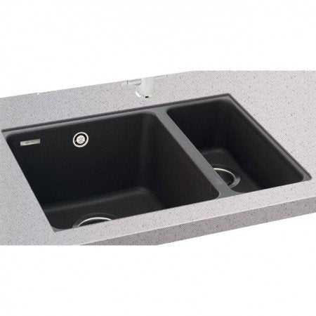 CARRON PHOENIX FIJI 1.5 bowl jet black granite kitchen sink installed in countertop