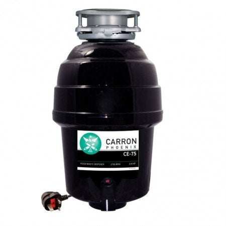 Carron Phoenix Carronade Elite CE-75 black waste disposal unit with power cord and modern durable design