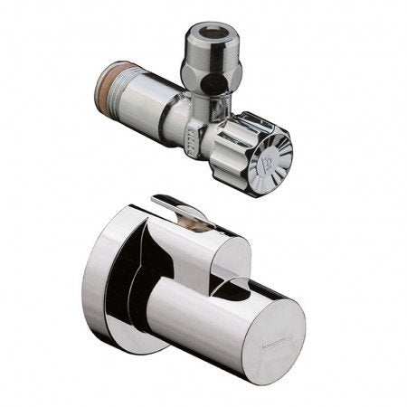 HANSGROHE ANGLE VALVE with 3/8" size and chrome finish, including protective cover for durable plumbing use