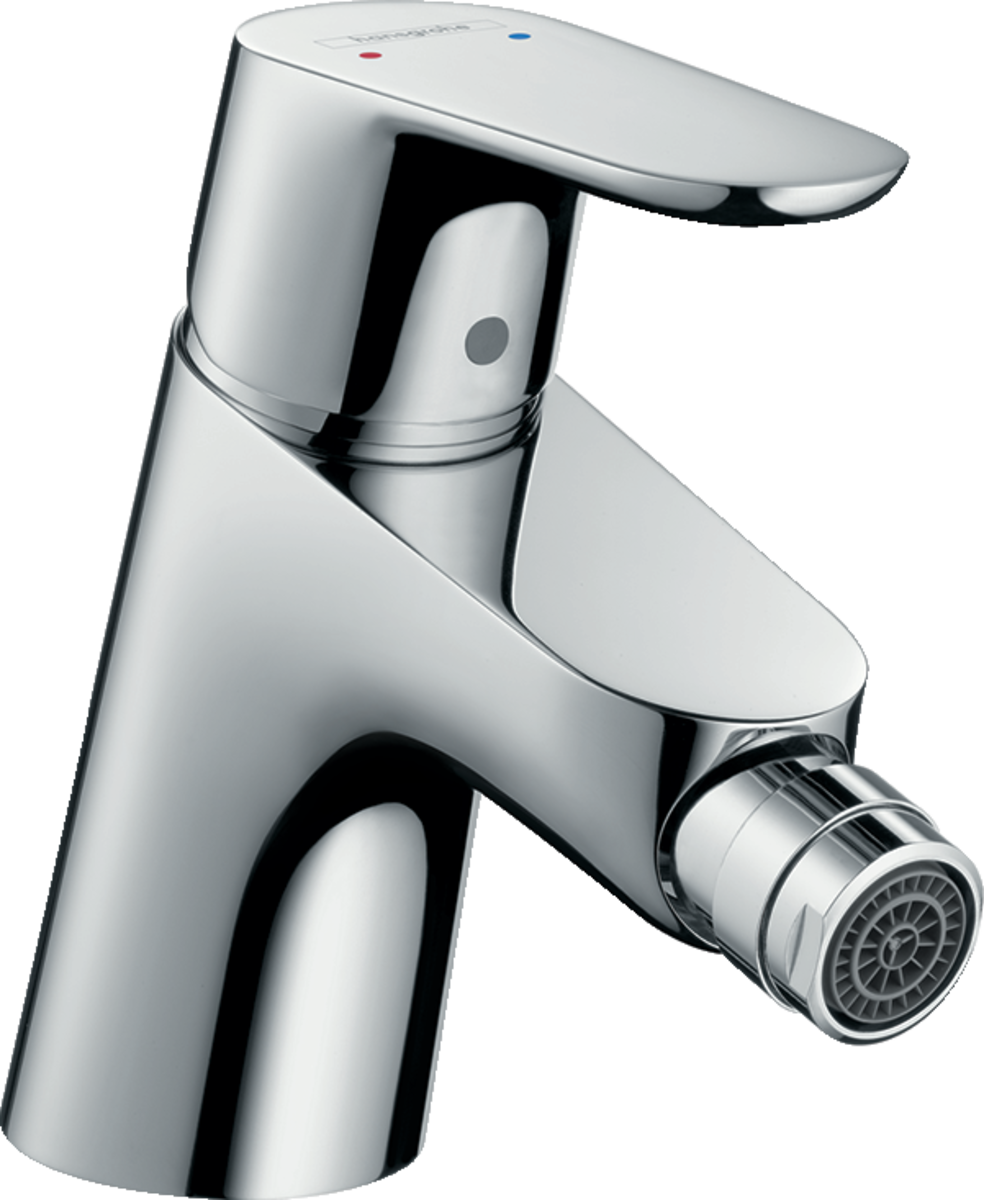 Hansgrohe Focus single lever bidet mixer in chrome with push-open waste and QuickClean technology