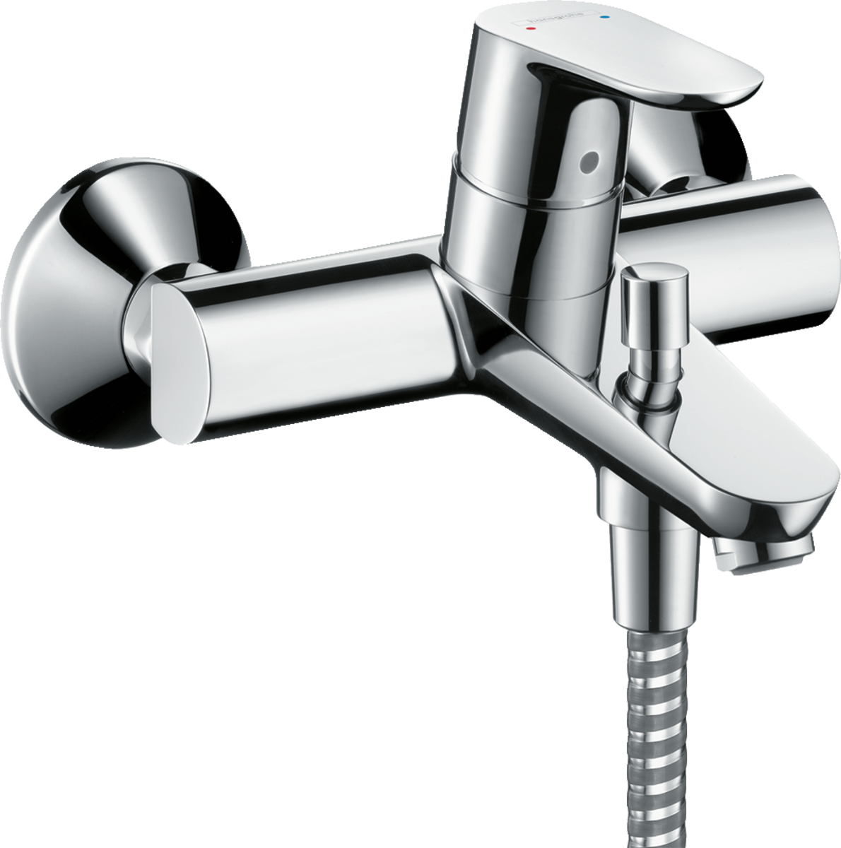 Hansgrohe Focus Single Lever chrome bath mixer with dual flow rates for exposed installation