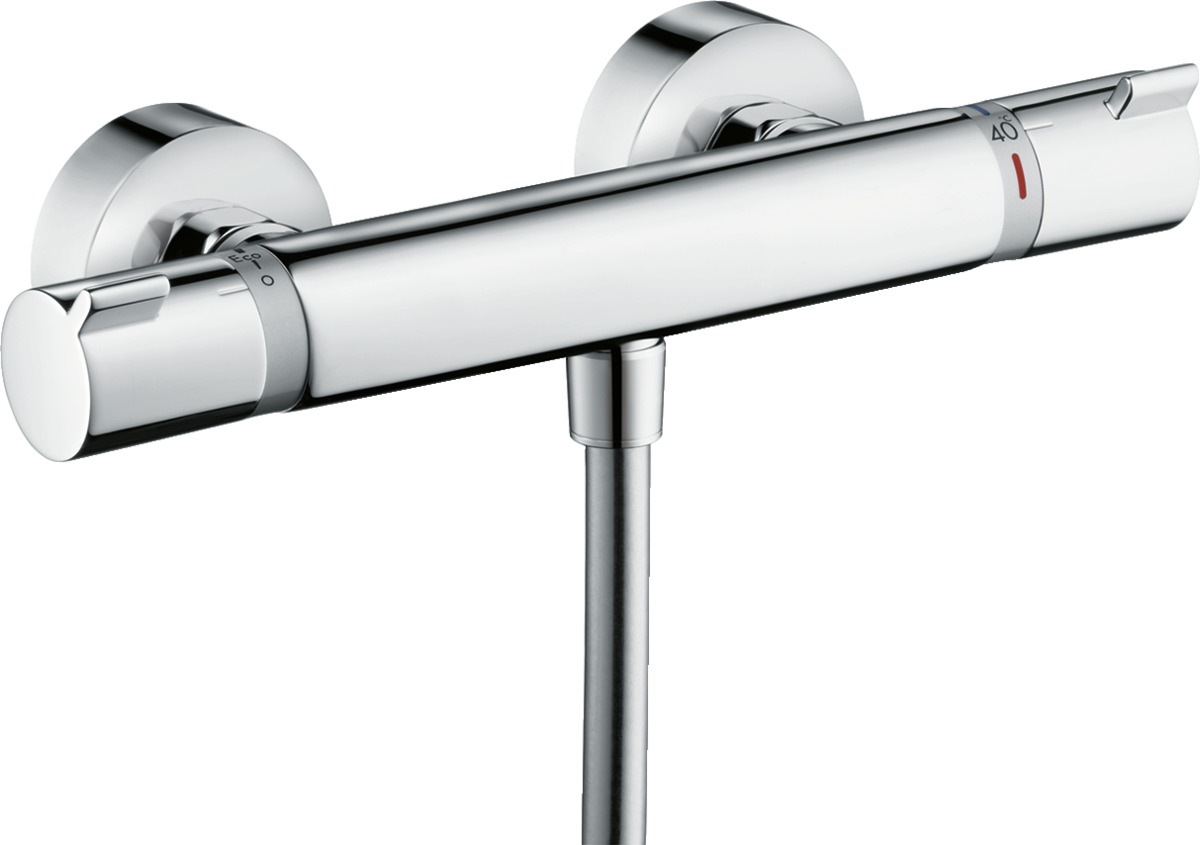 Hansgrohe Ecostat thermostatic shower mixer in chrome with ergonomic handles and temperature control for exposed installation