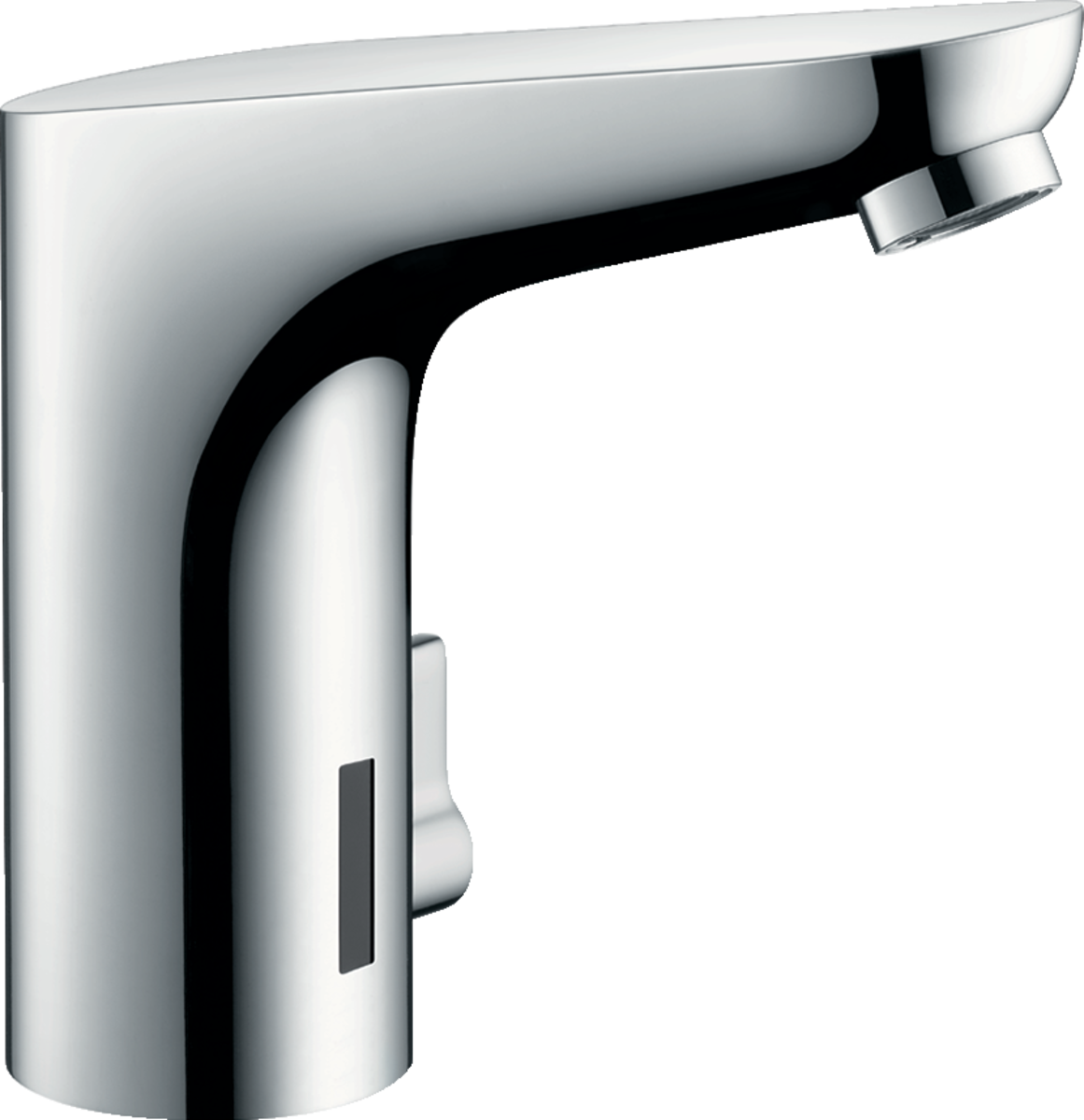 Hansgrohe Focus Electronic Basin Mixer 130 chrome finish with battery-operated temperature control and sleek modern design