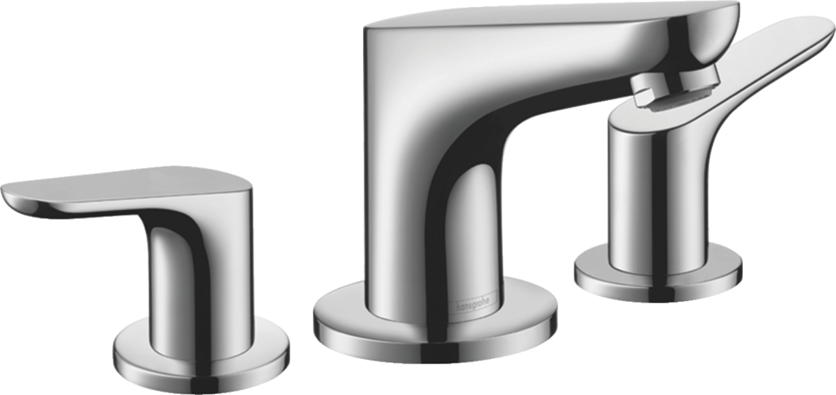 Hansgrohe Focus 3-hole Basin Mixer 100 with pop-up waste in chrome finish, modern deck-mounted bathroom faucet.