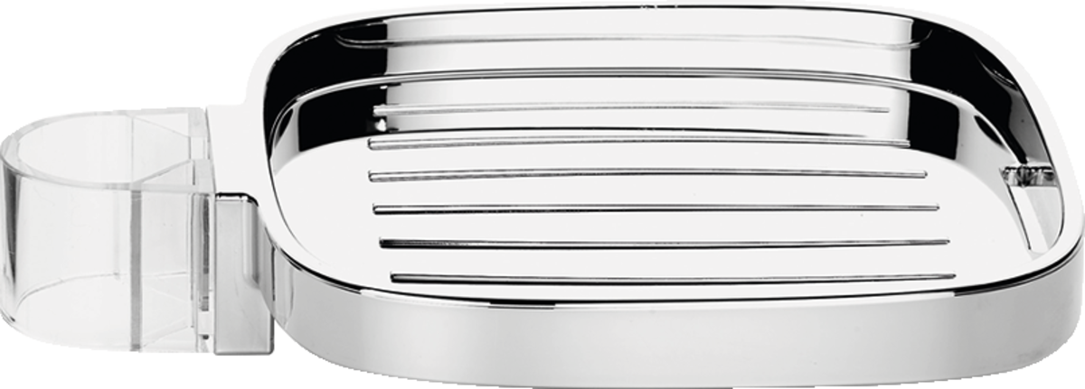 Hansgrohe Casetta Soap Dish in chrome with removable dish and innovative drainage system for a sleek, durable bathroom accessory.