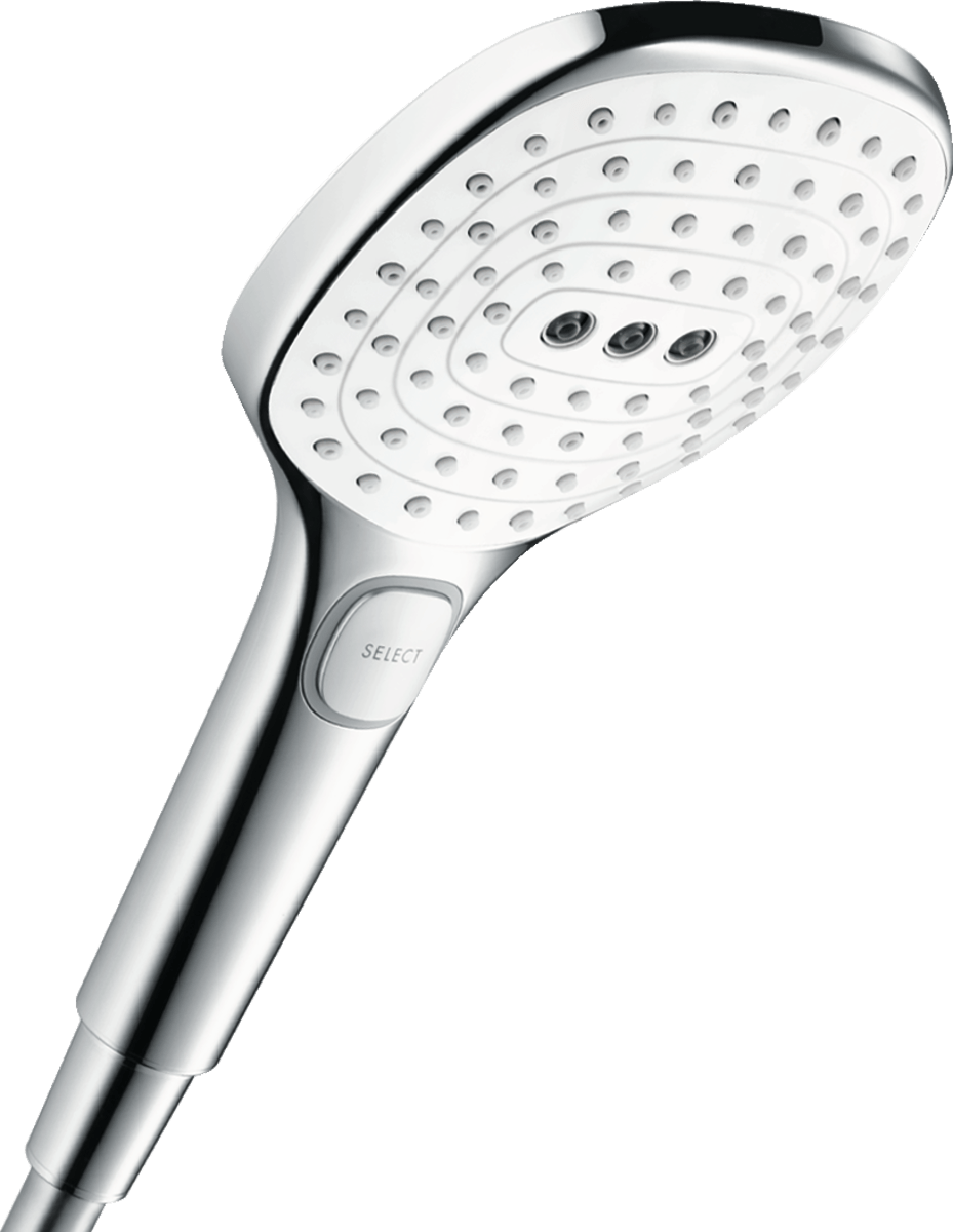 Hansgrohe Raindance Select E Hand Shower 120 3jet Ecosmart 9 L/min - White/Chrome - 26521400 - TAP 'N' SHOWER