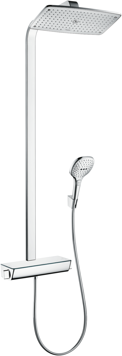 Hansgrohe Raindance E Showerpipe with thermostatic mixer and chrome finish for luxury showers