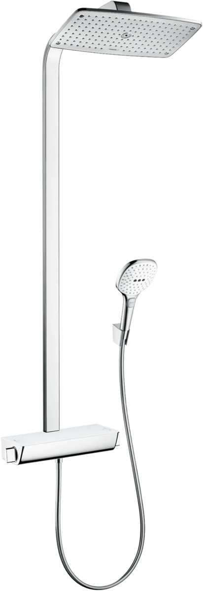 Hansgrohe Raindance E Showerpipe 360 1jet Ecosmart 9 L/min With Thermostatic Shower Mixer - White/Chrome - 27286400 - TAP 'N' SHOWER