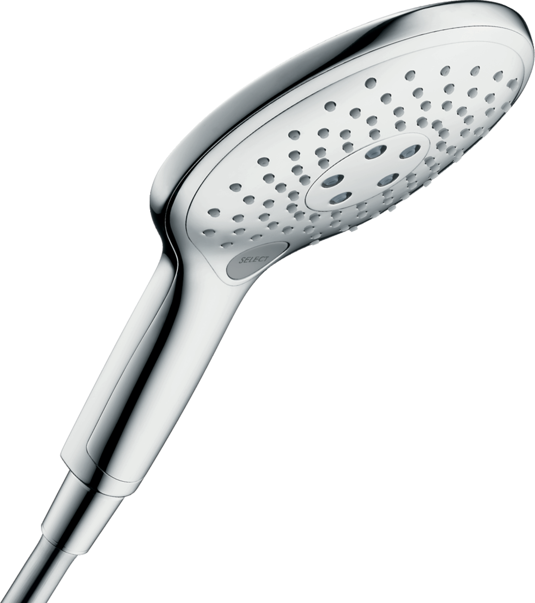 Hansgrohe Raindance Select S chrome hand shower with 150mm head and three jet settings, EcoSmart water-saving design