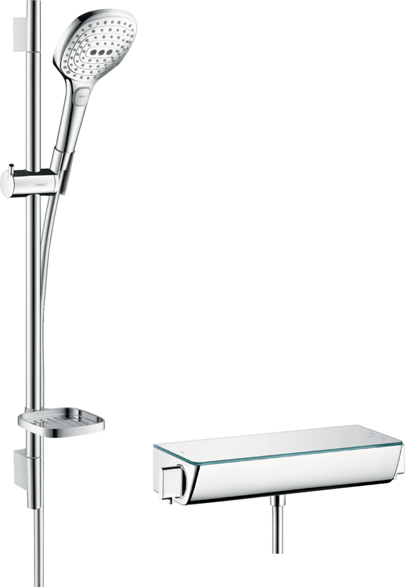 Hansgrohe Raindance Select E Shower system 120 with Ecostat Select thermostatic mixer and shower rail 650mm - White/Chrome - 27038400 - TAP 'N' SHOWER
