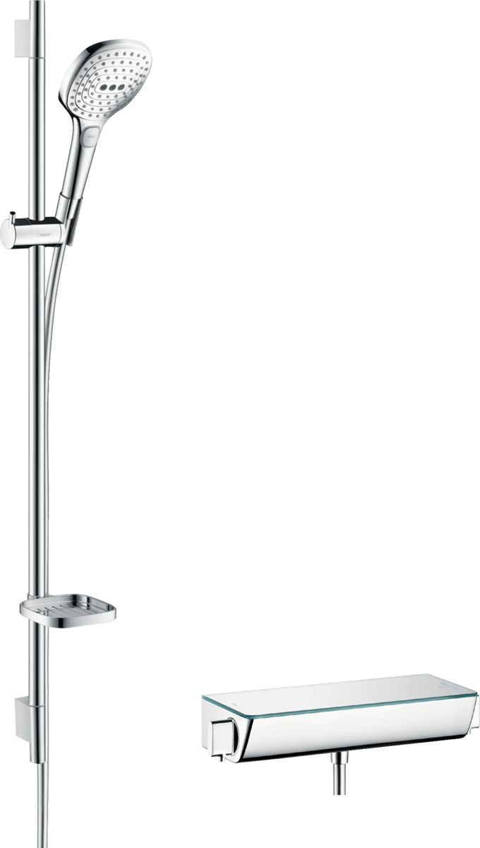 Hansgrohe Raindance Select E Shower System 120 With Ecostat Select Thermostatic Mixer And Shower Rail 900mm - White/Chrome - 27039400 - TAP 'N' SHOWER