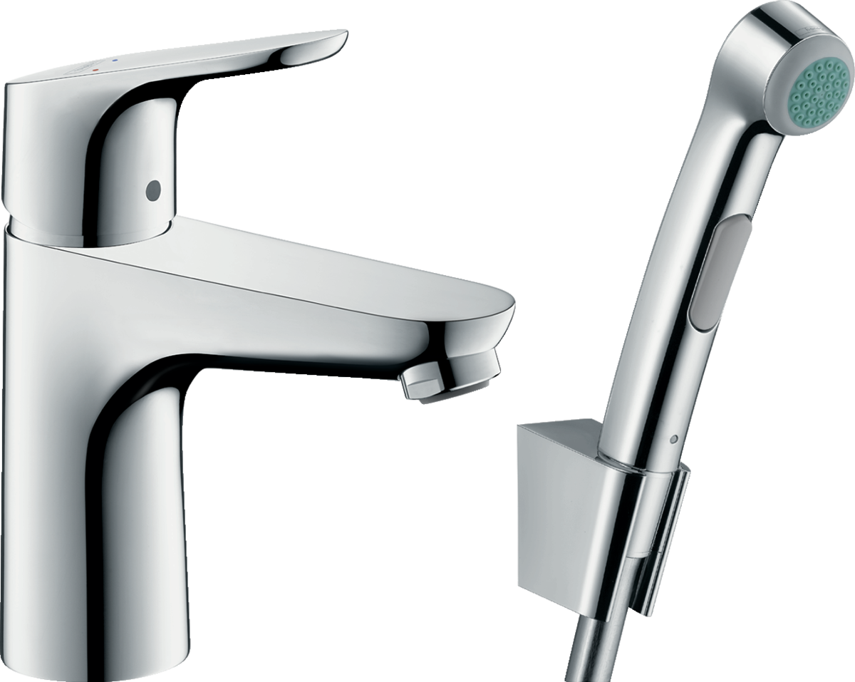 Hansgrohe Focus Single Lever Basin Mixer with bidet spray and 1.6m shower hose in chrome finish