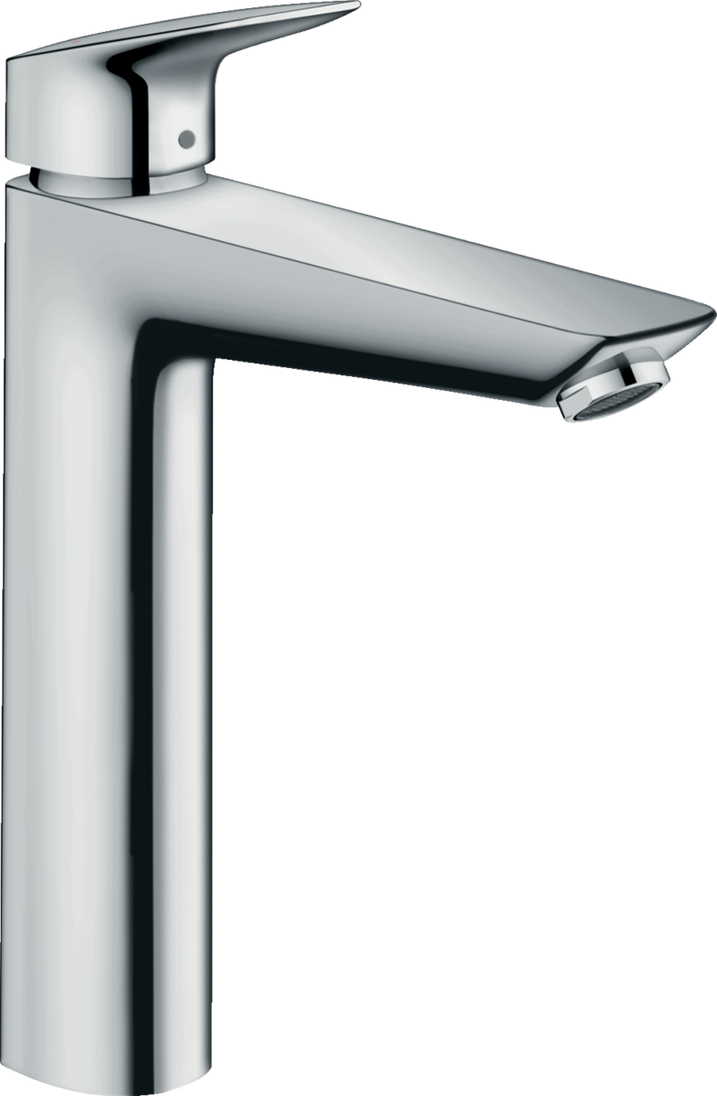 Hansgrohe Logis Single Lever Basin Mixer in chrome with two flow rates and integrated pop-up waste, featuring sleek modern design and durable construction.