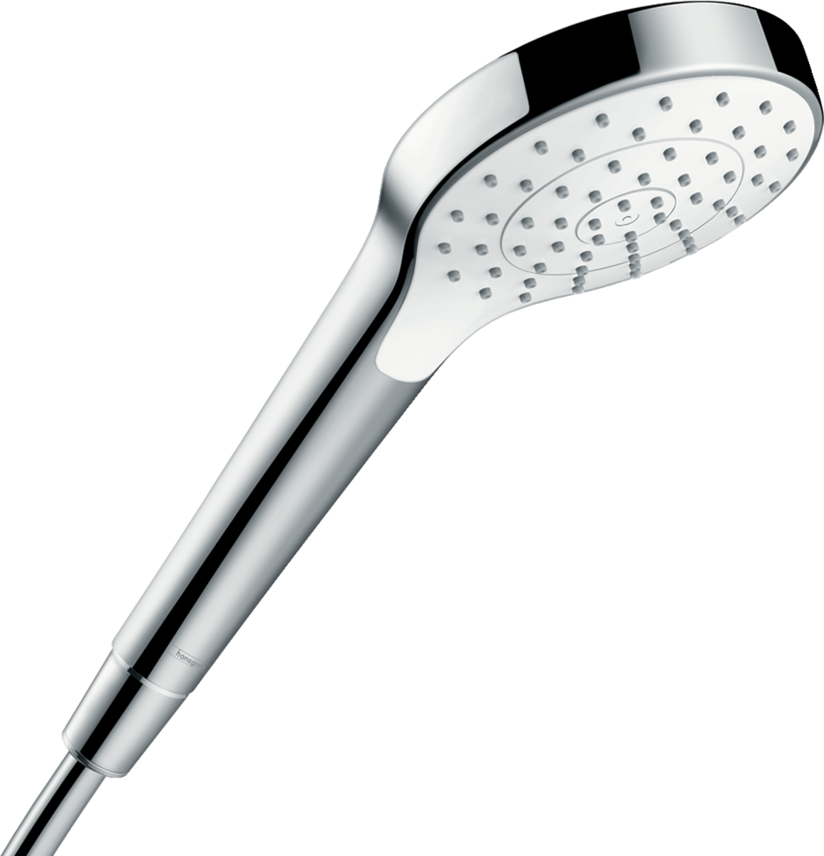 Hansgrohe Croma S Hand Shower 110mm with one jet, Ecosmart 7 L/min, white and chrome finish, quick-clean spray face.