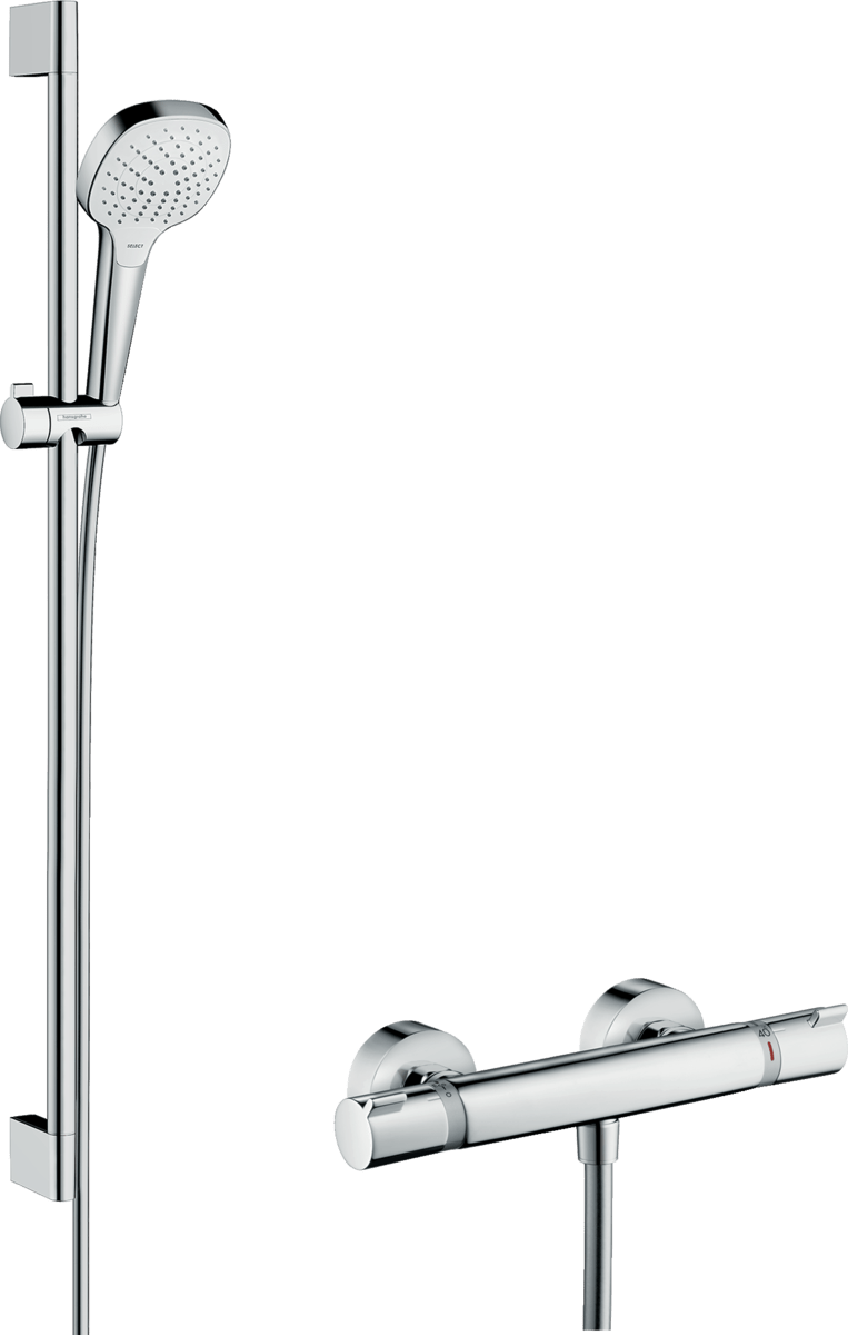 Hansgrohe Croma Select E Shower System 110 Vario With Ecostat Comfort Thermostatic Mixer And Shower Rail 900mm - White/Chrome - 27082400 - TAP 'N' SHOWER