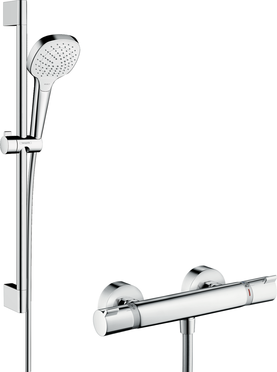 Hansgrohe Croma Select E Shower System 110 Vario With Ecostat Comfort Thermostatic Mixer And Shower Rail 650mm - White/Chrome - 27081400