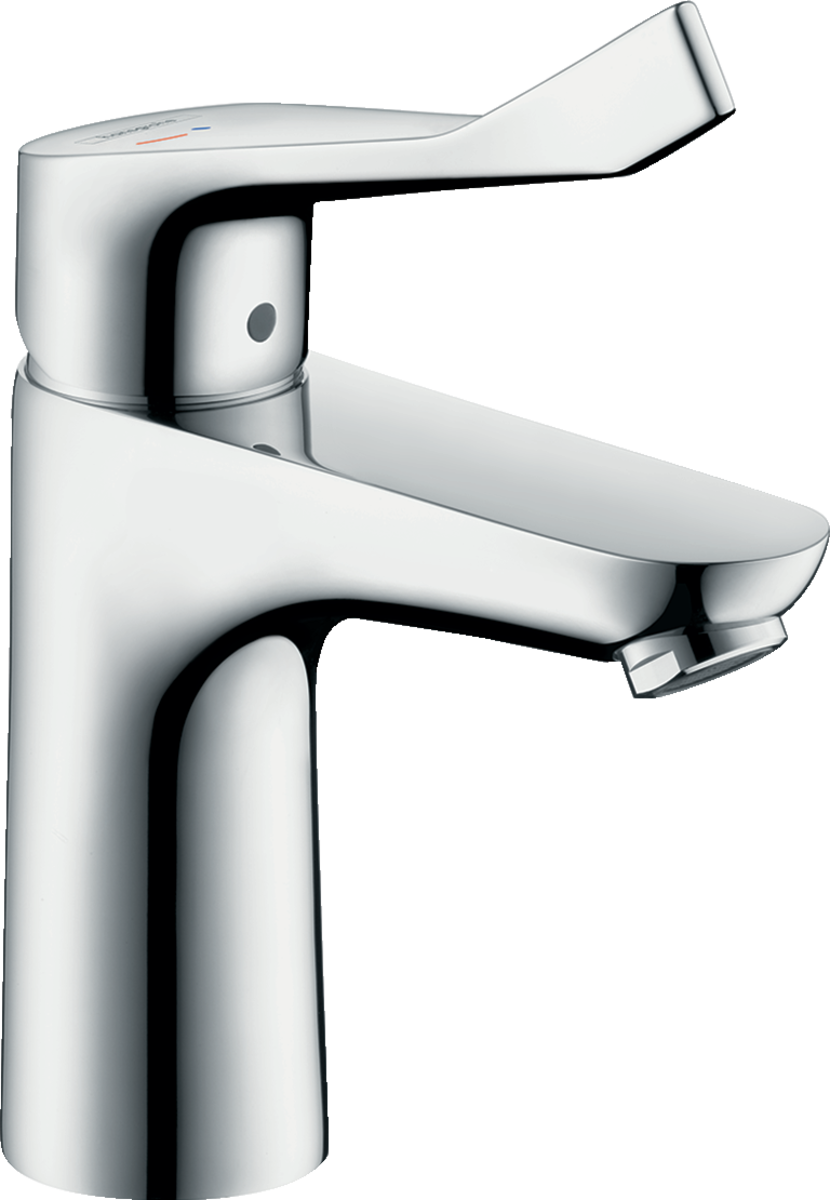 Hansgrohe Focus Single Lever Basin Mixer with extra-long handle and chrome finish for precise water control and energy-saving Coolstart technology
