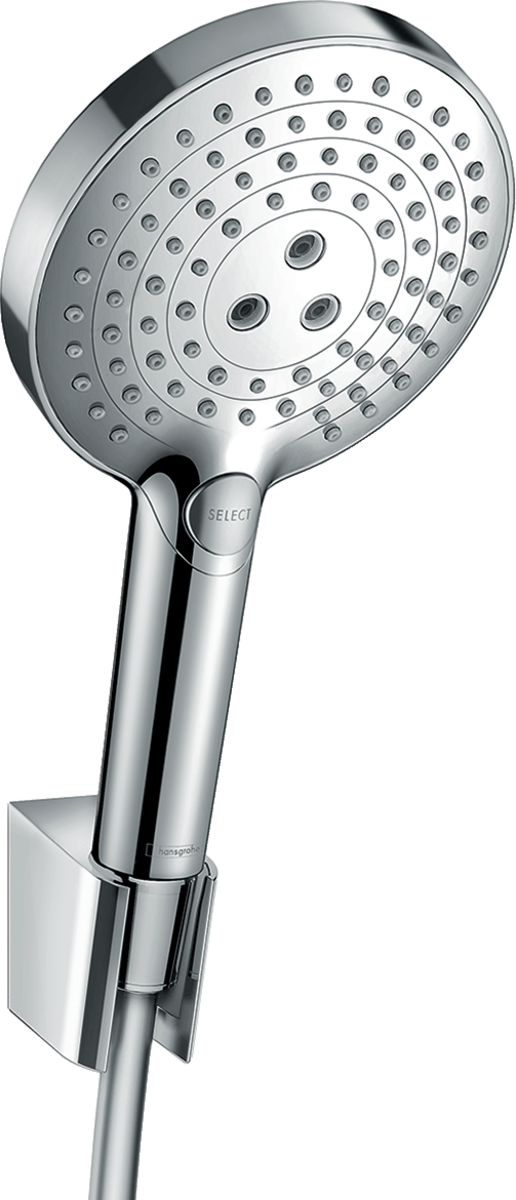 Hansgrohe Raindance Select S chrome shower holder set with 3-jet hand shower and 1600mm hose