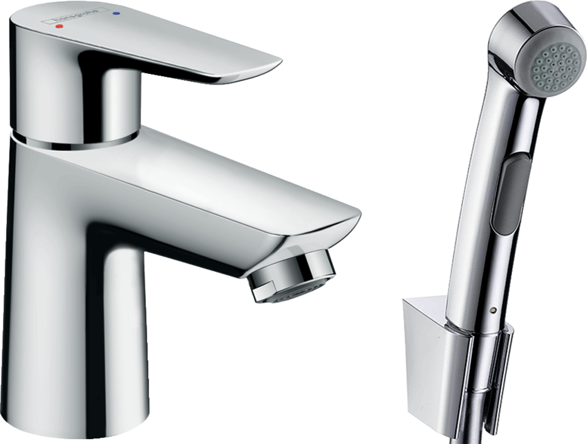 Hansgrohe Talis E chrome single lever basin mixer with bidet spray and 1600mm shower hose
