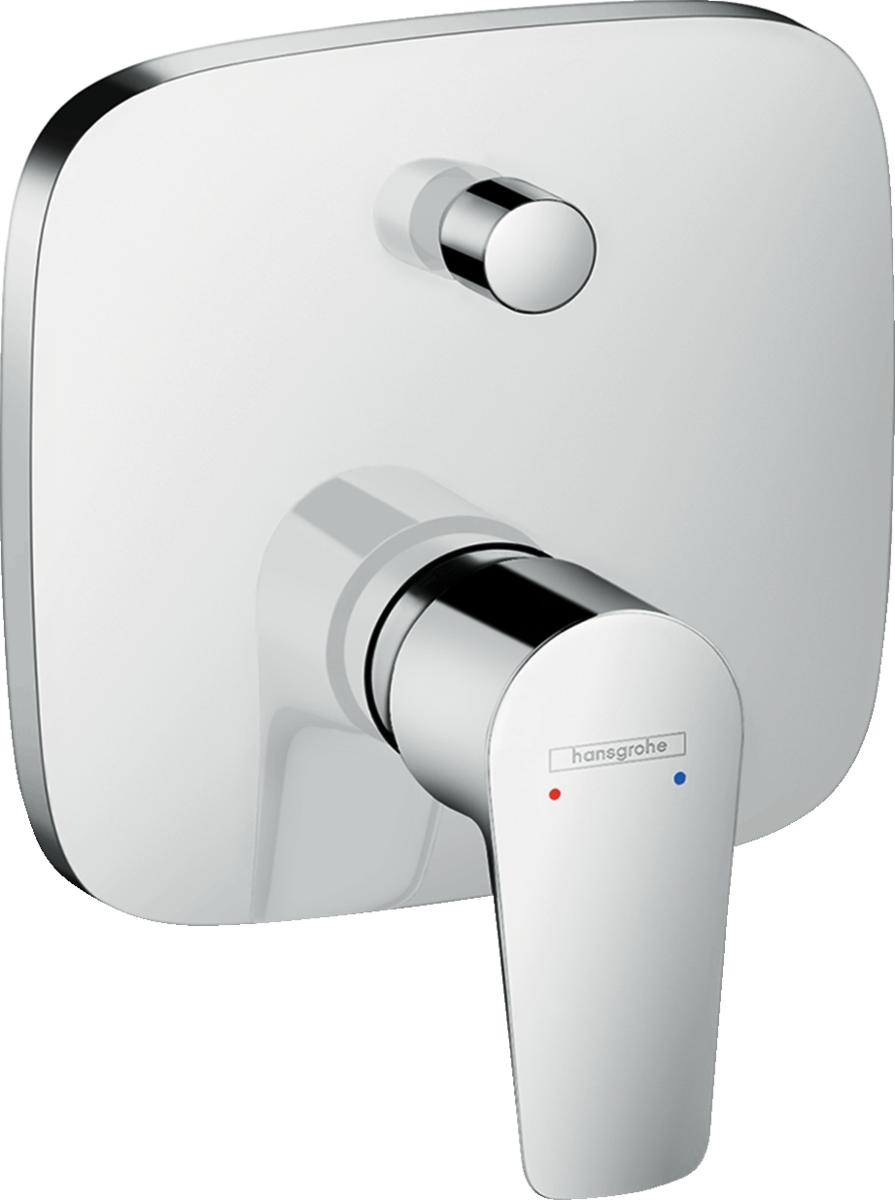 Hansgrohe Talis E chrome single lever manual bath mixer with concealed installation and integrated backflow prevention.