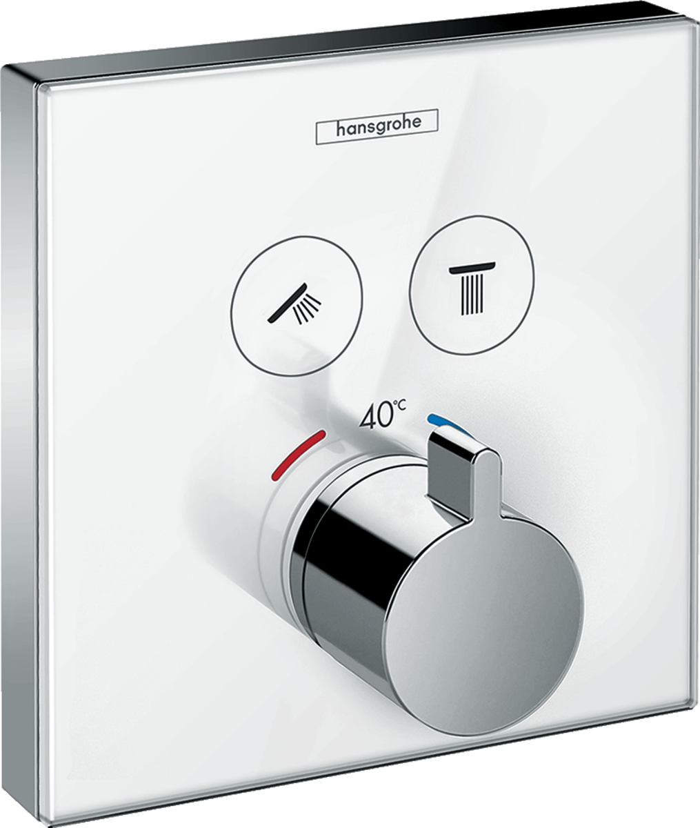 Hansgrohe ShowerSelect Glass Thermostatic Mixer For Concealed Installation For 2 Outlets - White/Chrome - 15738400 - TAP 'N' SHOWER