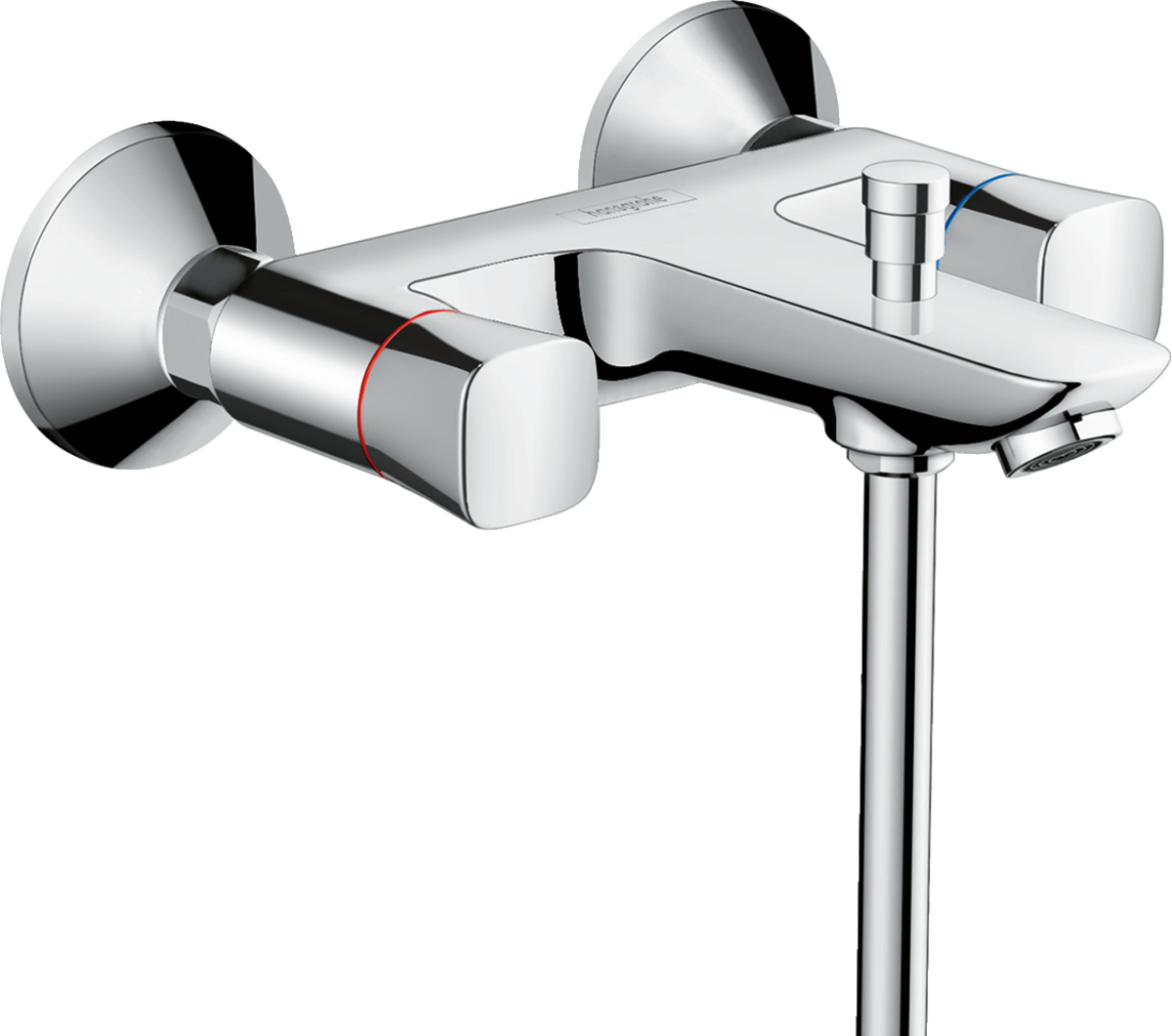 Hansgrohe Logis 2-handle manual bath mixer in chrome for exposed installation with precise temperature control