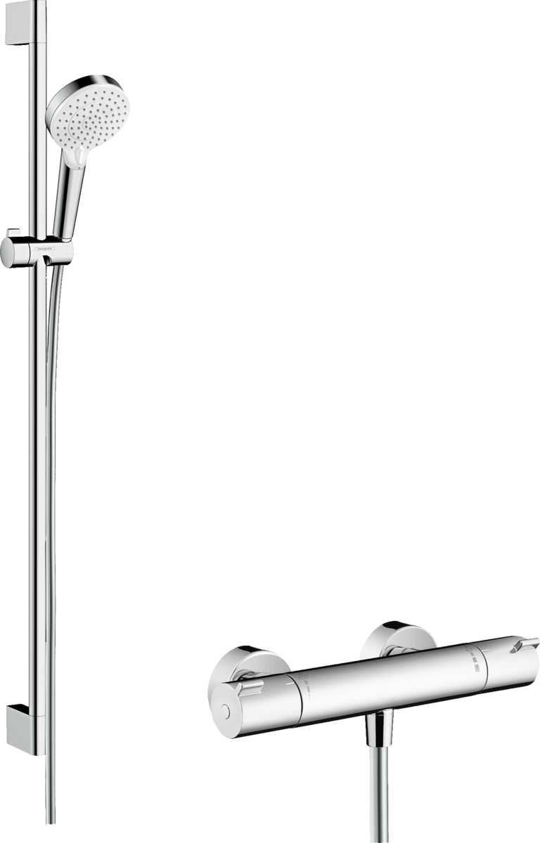 Hansgrohe Crometta Shower System 100 Vario With Ecostat 1001 Cl Thermostatic Mixer And Shower Rail 900mm - White/Chrome - 27813400 - TAP 'N' SHOWER
