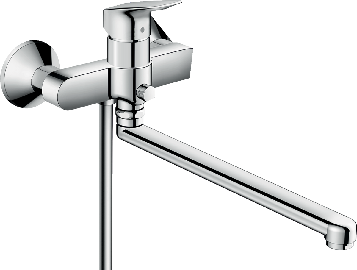 Hansgrohe Logis chrome single lever wall-mounted bath mixer with long spout and sleek modern design