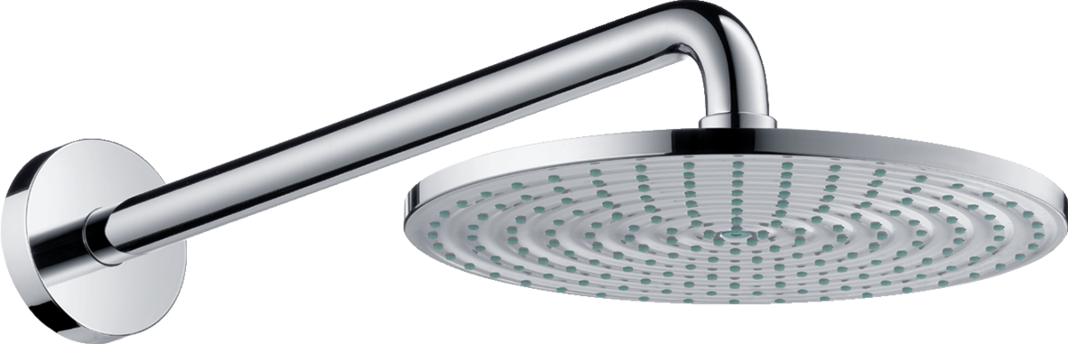 Hansgrohe Raindance S chrome overhead shower with 240mm wide rain shower head and shower arm.