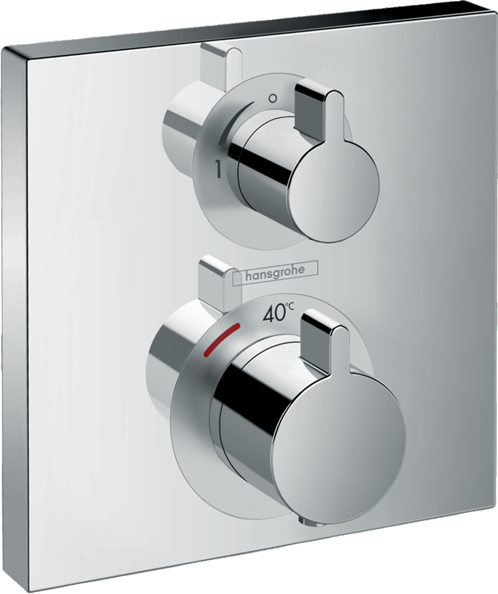 Hansgrohe Ecostat Square thermostatic mixer in chrome for concealed installation with dual control knobs and precise temperature adjustment