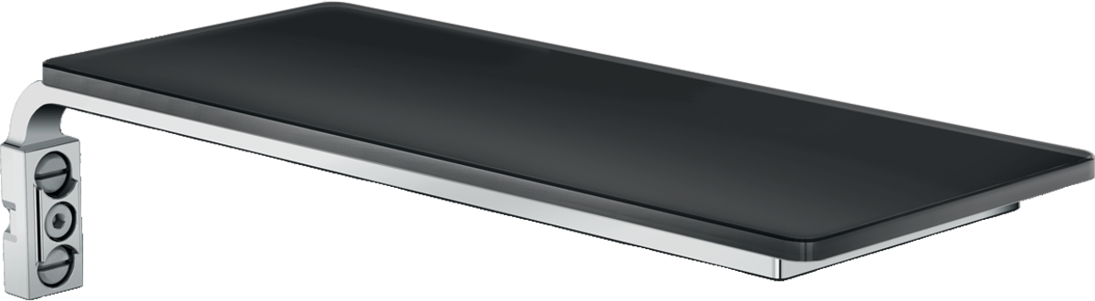 Hansgrohe Casetta Soap Dish E in black and chrome with sleek rectangular design and wall-mount bracket.