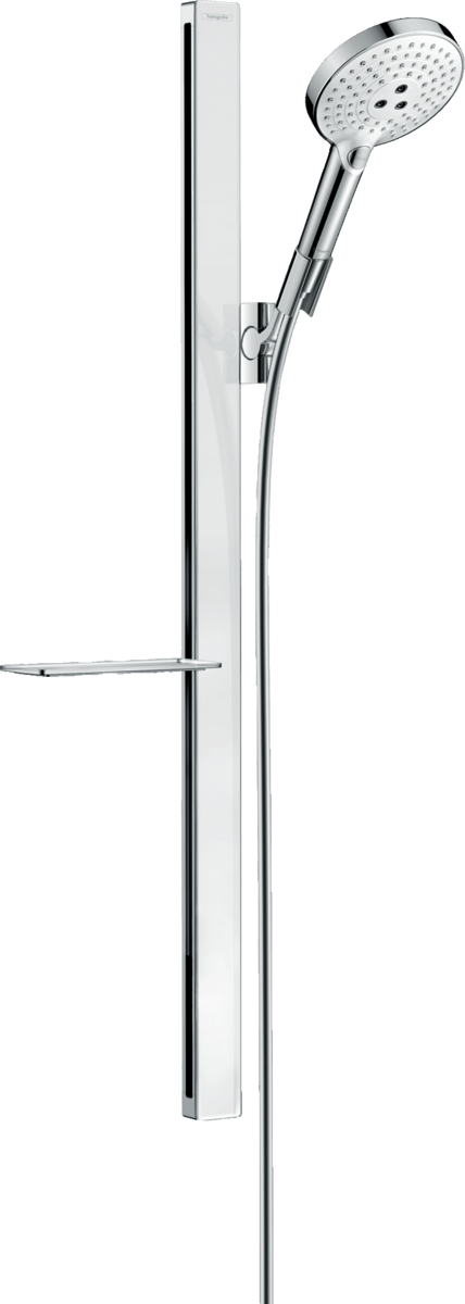 Hansgrohe Raindance Select S Shower Set 120 3jet With Unica'e Shower Rail 90 Cm And Shelf - White/Chrome - 27648400 - TAP 'N' SHOWER