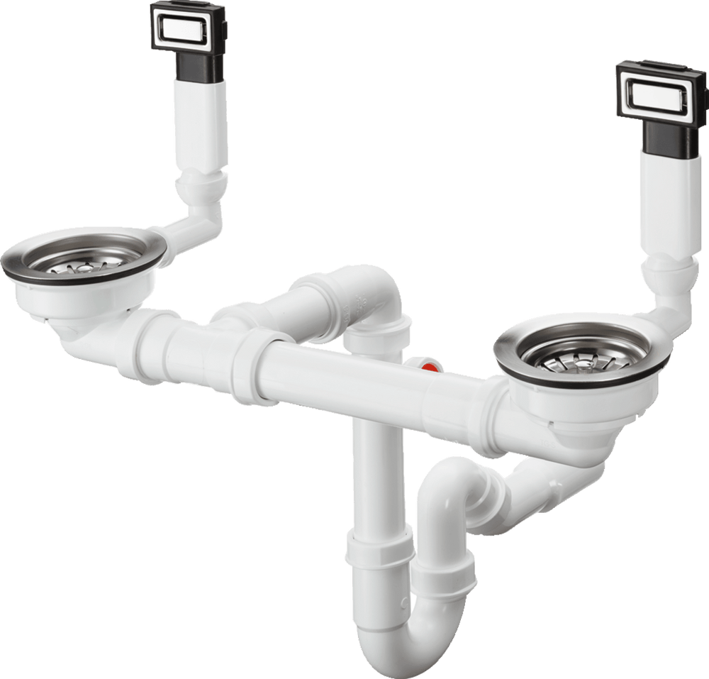 Hansgrohe Manual Waste And Overflow Set For Double Bowl - Stainless Steel - 43922800 - TAP 'N' SHOWER