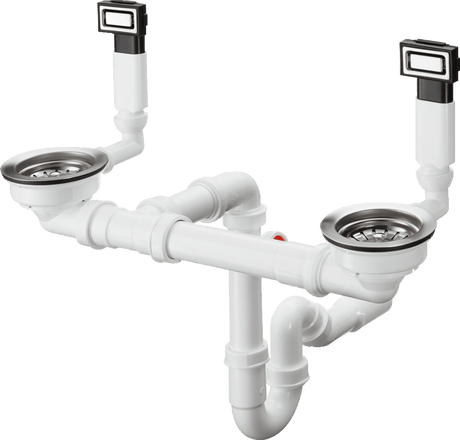 Hansgrohe Manual Waste And Overflow Set For Double Bowl - Stainless Steel - 43922800 - TAP 'N' SHOWER